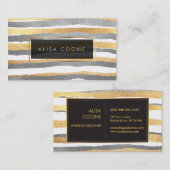 PixDezinesの偽の金と銀のストライプ 名刺 (正面/裏面)