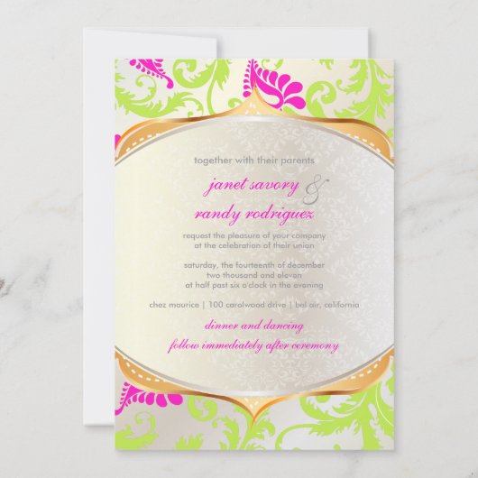 PixDezinesの孔雀のダマスク 招待状 (裏面)