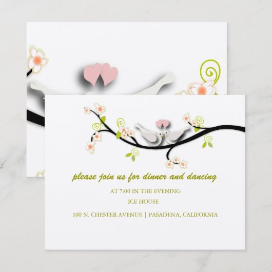 PixDezinesの愛の鳩/オリジナルの背景色 招待状 (正面/裏面)