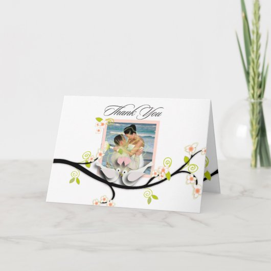 PixDezinesの愛の鳩/手作りの背景色 サンキューカード (正面)