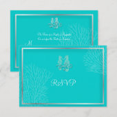 PixDezinesの招待状 セーホース+コーラル/手作りカラー 出欠カード (正面/裏面)