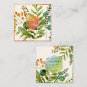 PixDezinesの植物水彩画、ポピー+シダ スクエア名刺 (正面/裏面)