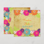 PixDezinesの楽しいレトロな花柄 招待状 (正面/裏面)