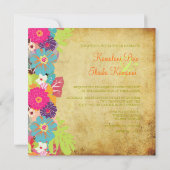 PixDezinesの楽しいレトロな花柄 招待状 (裏面)