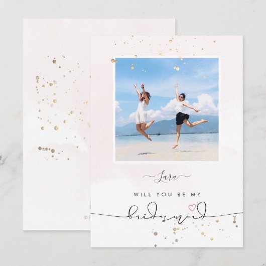 PixDezinesの水彩ブライズメイドカード　あなたはブライズメイドになってくれる？ 招待状 (正面/裏面)