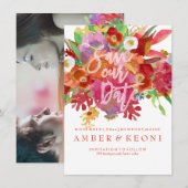 PixDezinesの秋の花の水彩画Save the Date 招待状 (正面/裏面)