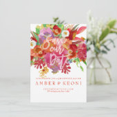 PixDezinesの秋の花の水彩画Save the Date 招待状 (スタンド正面)