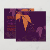 PixDezinesの秋の落ち葉/濃紫色/DIY背景 招待状 (正面/裏面)