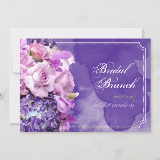 PixDezinesの紫のバラ/ハイドランジア/ DIYイベント 招待状 (正面)