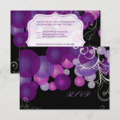 PixDezinesの紫/すもも/ラベンダーのランタン 出欠カード (正面/裏面)