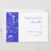 PixDezinesの繊細な渦巻き模様/手作りの色合い、青 招待状 (裏面)