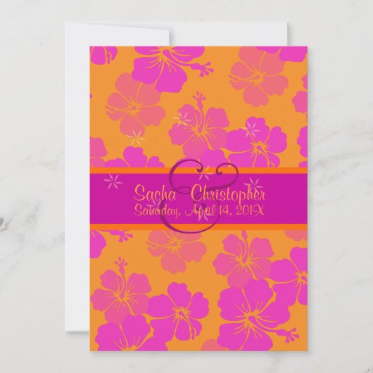 PixDezinesの背景、パッションピンクのハイビスカス 招待状 (正面)