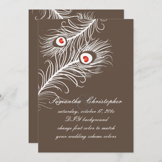 PixDezinesの色は白く、クジャクの羽 招待状 (正面/裏面)