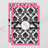 PixDezinesの色、ピンク/ラパロマダマスク 招待状 (正面/裏面)