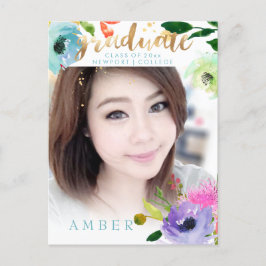 PixDezinesの花の水彩画卒業写真 案内ポストカード