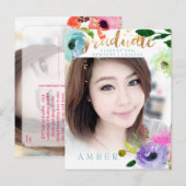 PixDezinesの花の水彩画卒業写真 案内ポストカード (正面/裏面)