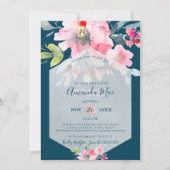 PixDezinesの花の水彩画 バット・ミッツヴァ、オンブレ 招待状 (正面)