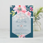 PixDezinesの花の水彩画 バット・ミッツヴァ、オンブレ 招待状 (スタンド正面)