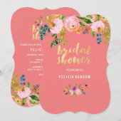 PixDezinesの花を飾ったブライダルシャワーのDIYコーラル背景 招待状 (正面/裏面)