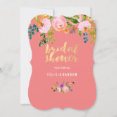 PixDezinesの花を飾ったブライダルシャワーのDIYコーラル背景 招待状 (正面)