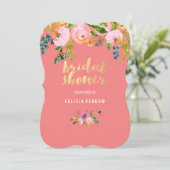 PixDezinesの花を飾ったブライダルシャワーのDIYコーラル背景 招待状 (スタンド正面)