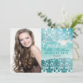 PixDezinesの花柄ダマスク/2014年卒業写真 招待状 (スタンド正面)