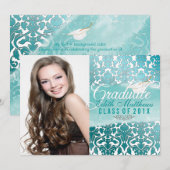 PixDezinesの花柄ダマスク/2014年卒業写真 招待状 (正面/裏面)