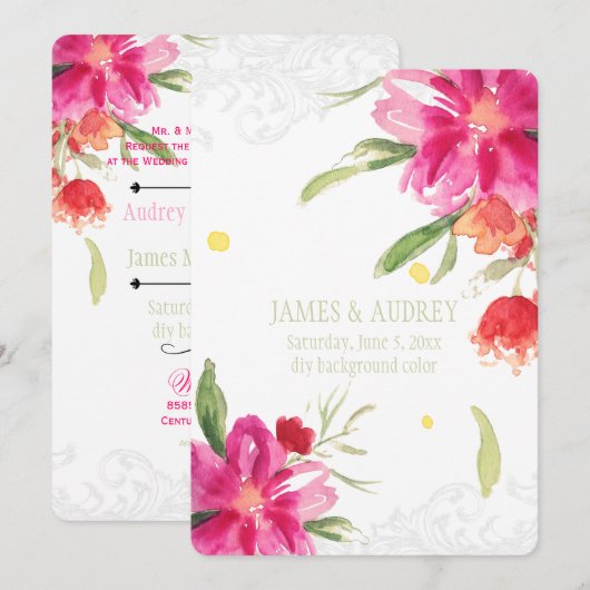 PixDezinesの花/水彩 招待状 (正面/裏面)