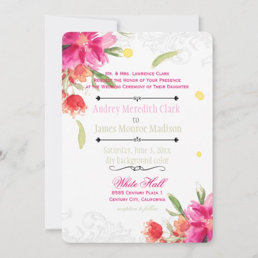 PixDezinesの花/水彩 招待状 (裏面)