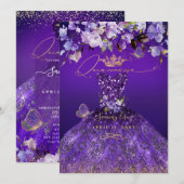 PixDezinesの蝶のキンチアニエラ、濃い紫 招待状 (正面/裏面)