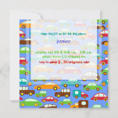 PixDezinesの車とトラックの誕生日/DIYカラー/青 招待状 (裏面)