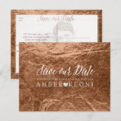 PixDezinesの銅/ブロンズ/偽の箔/結婚式の招待状の節約日付 案内ポストカード (正面/裏面)