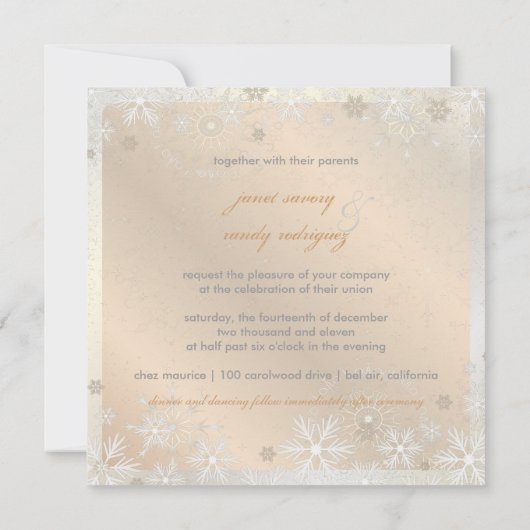 PixDezinesの雪片、氷上のピンクのシャンパン 招待状 (裏面)