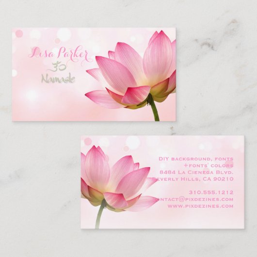 PixDezinesの静穏なピンクロータス、Omヨガ、ヒーラー 名刺 (正面/裏面)