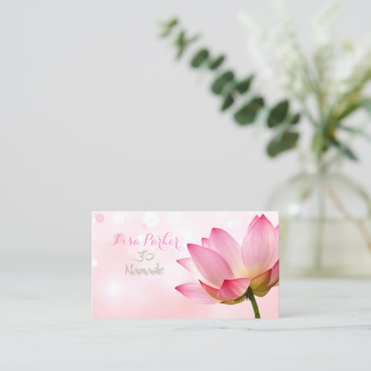 PixDezinesの静穏なピンクロータス、Omヨガ、ヒーラー 名刺 (スタンド正面)