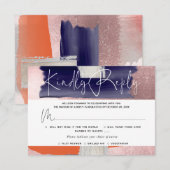 PixDezinesの食事付きの招待状、モダンアート、ネイビーコーラル 出欠カード (正面/裏面)