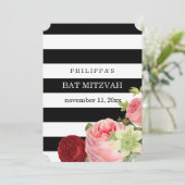 PixDezinesの黒と白のストライプのミツヴァー 招待状 (スタンド正面)