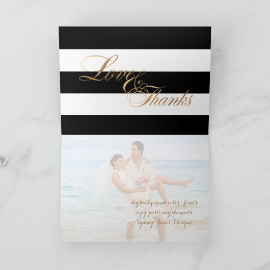 PixDezinesの黒と白のストライプの感謝カード サンキューカード (内部)