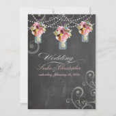 PixDezinesの黒板+メイソンのジャール+野生の花 招待状 (正面)