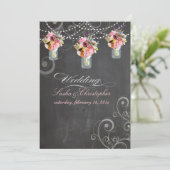 PixDezinesの黒板+メイソンのジャール+野生の花 招待状 (スタンド正面)