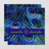 PixDezinesの psychedelicな孔雀/コバルトブルー 招待状 (正面/裏面)