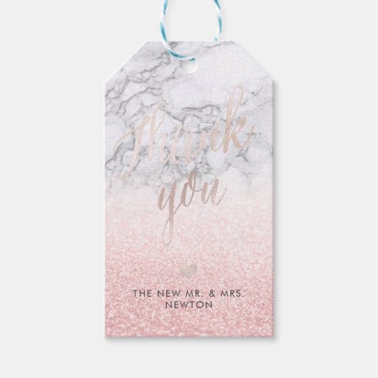 PixDezinesのBlush Snow Bokeh+Marble ありがとうございます ギフトタグ (正面)
