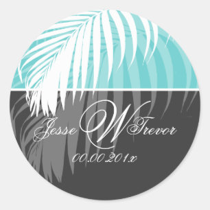 PixDezinesのDIYカラー/白いヤシの葉 ラウンドシール