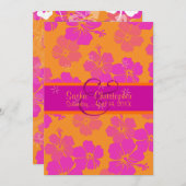 PixDezinesのDIY背景、情熱的なピンクのハイビスカス 招待状 (正面/裏面)