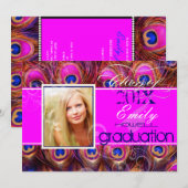 PixDezinesのDIY 2012卒業生、ピンクの孔雀 招待状 (正面/裏面)