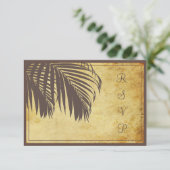 PixDezinesのRSVP ヴィンテージ パームの葉/ビーチ/ブラウン 出欠カード (スタンド正面)