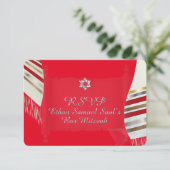 PixDezinesのRSVP MITZVAH/赤い背広/DIY背景 出欠カード (スタンド正面)