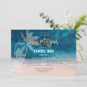 PixDezinesは上に曲がり、ヤシの木、ビーチバー(ユダヤ教の)バル・ミツバー 招待状 (スタンド正面)