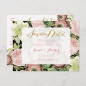 PixDezinesは日付/ヴィンテージバラを保存 案内ポストカード (正面/裏面)