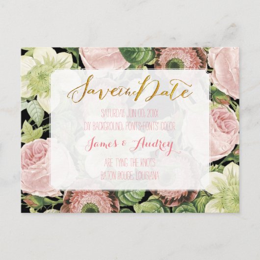 PixDezinesは日付/ヴィンテージバラを保存 案内ポストカード (正面)